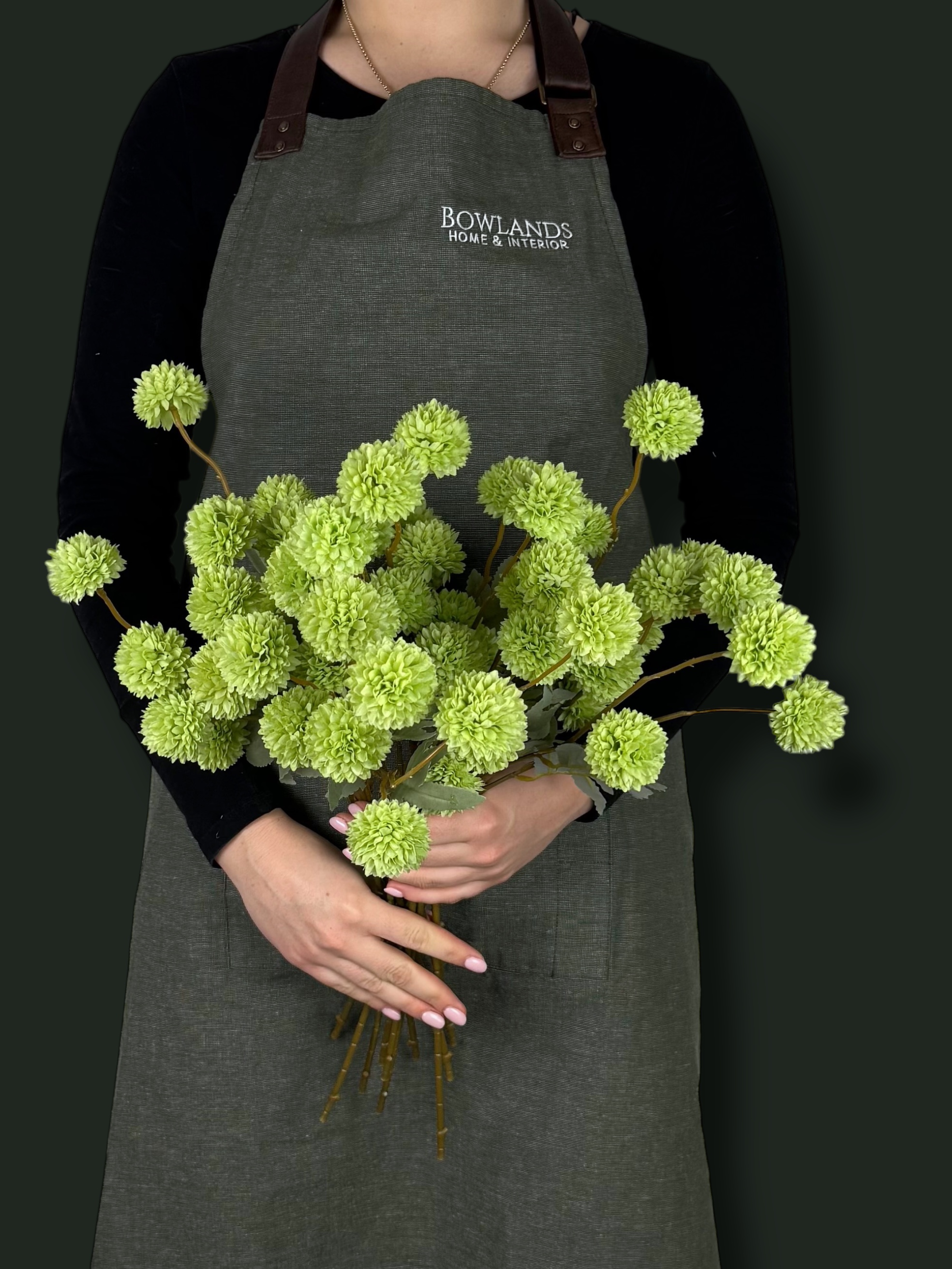 Small Head Faux Green PomPom Dahlias - (10 Stems / 50 Heads)