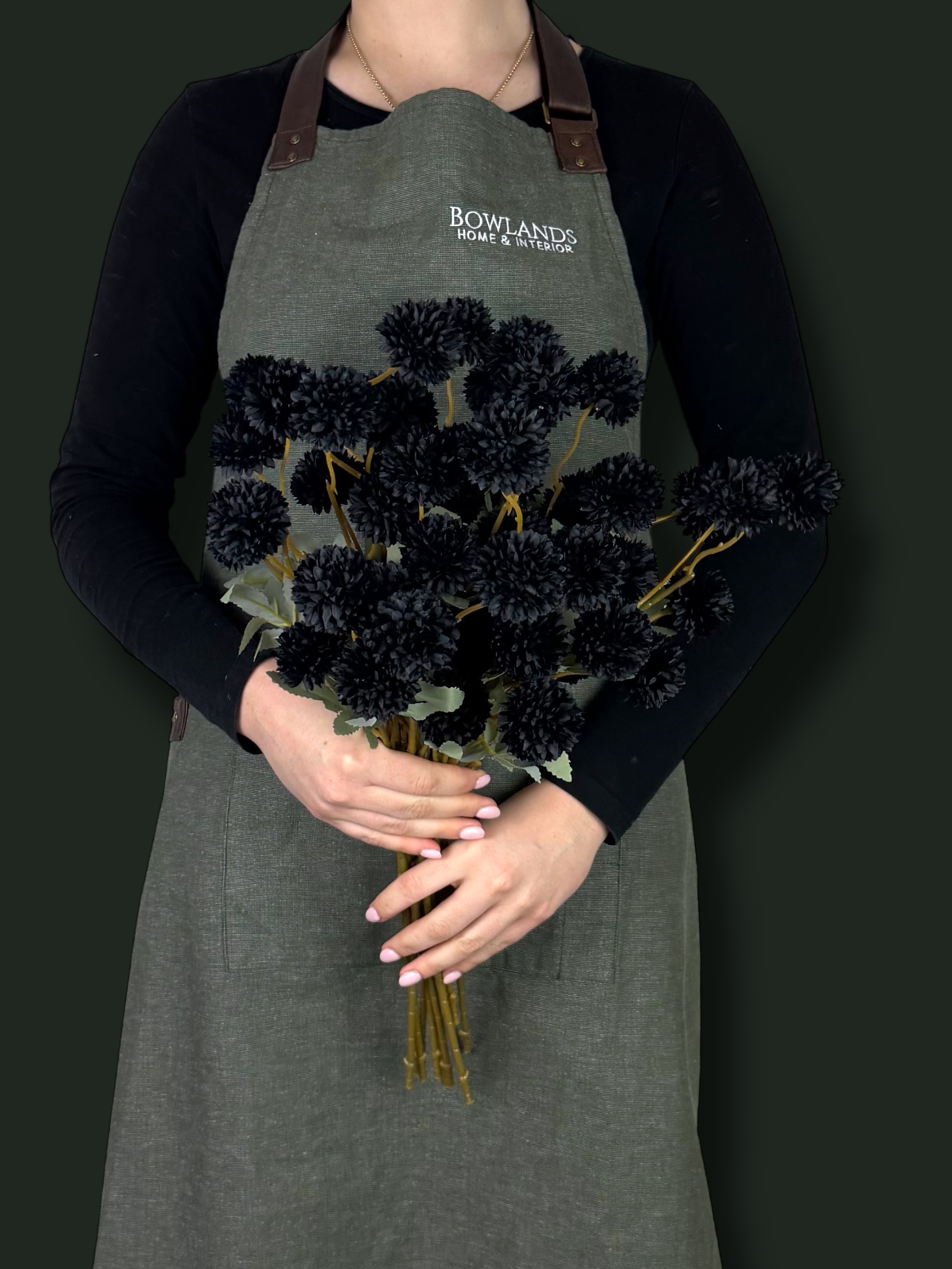 Small Head Faux Black PomPom Dahlias - (10 Stems / 50 Heads)