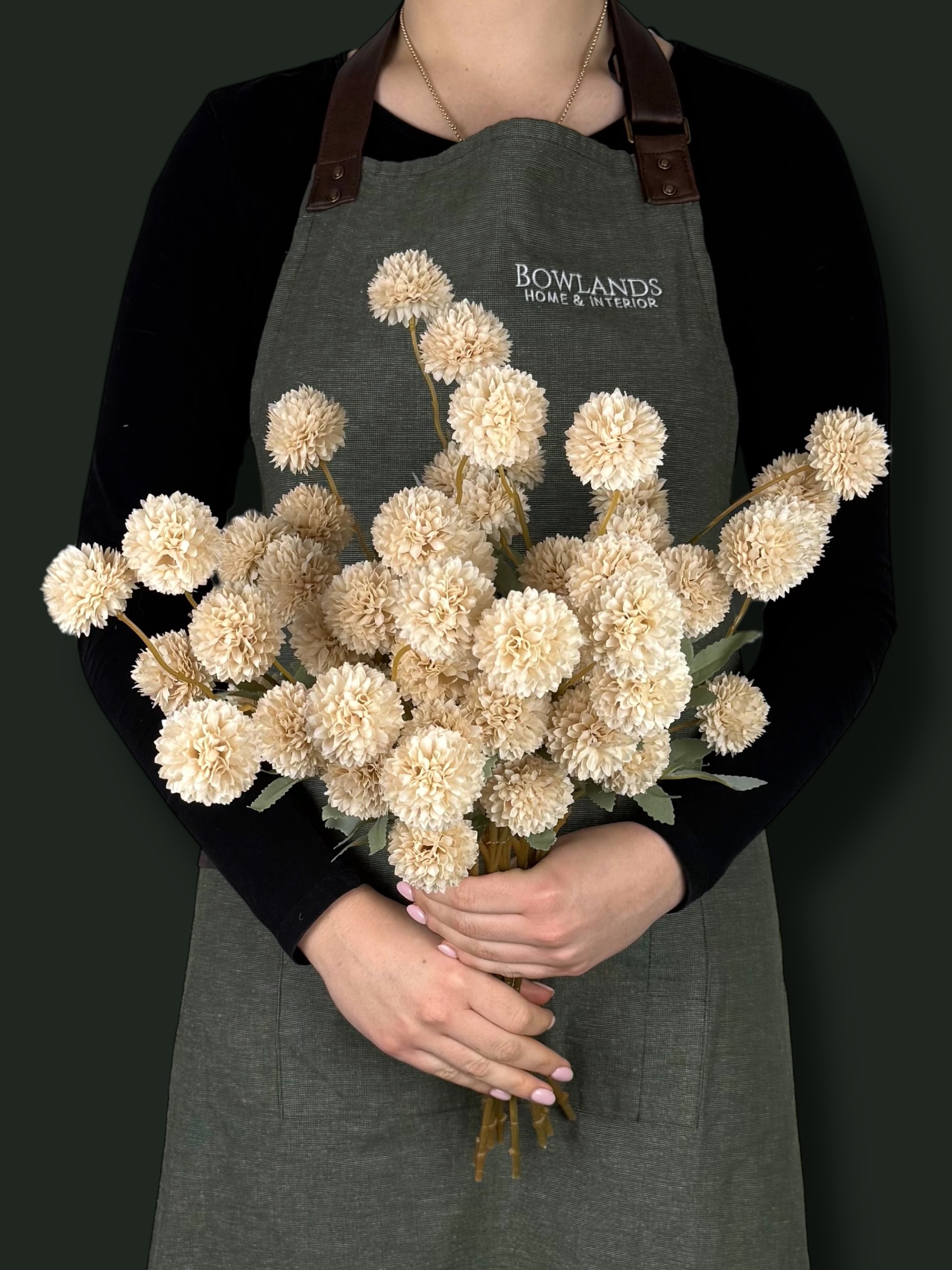 Small Head Faux Cream PomPom Dahlias - (10 Stems / 50 Heads)