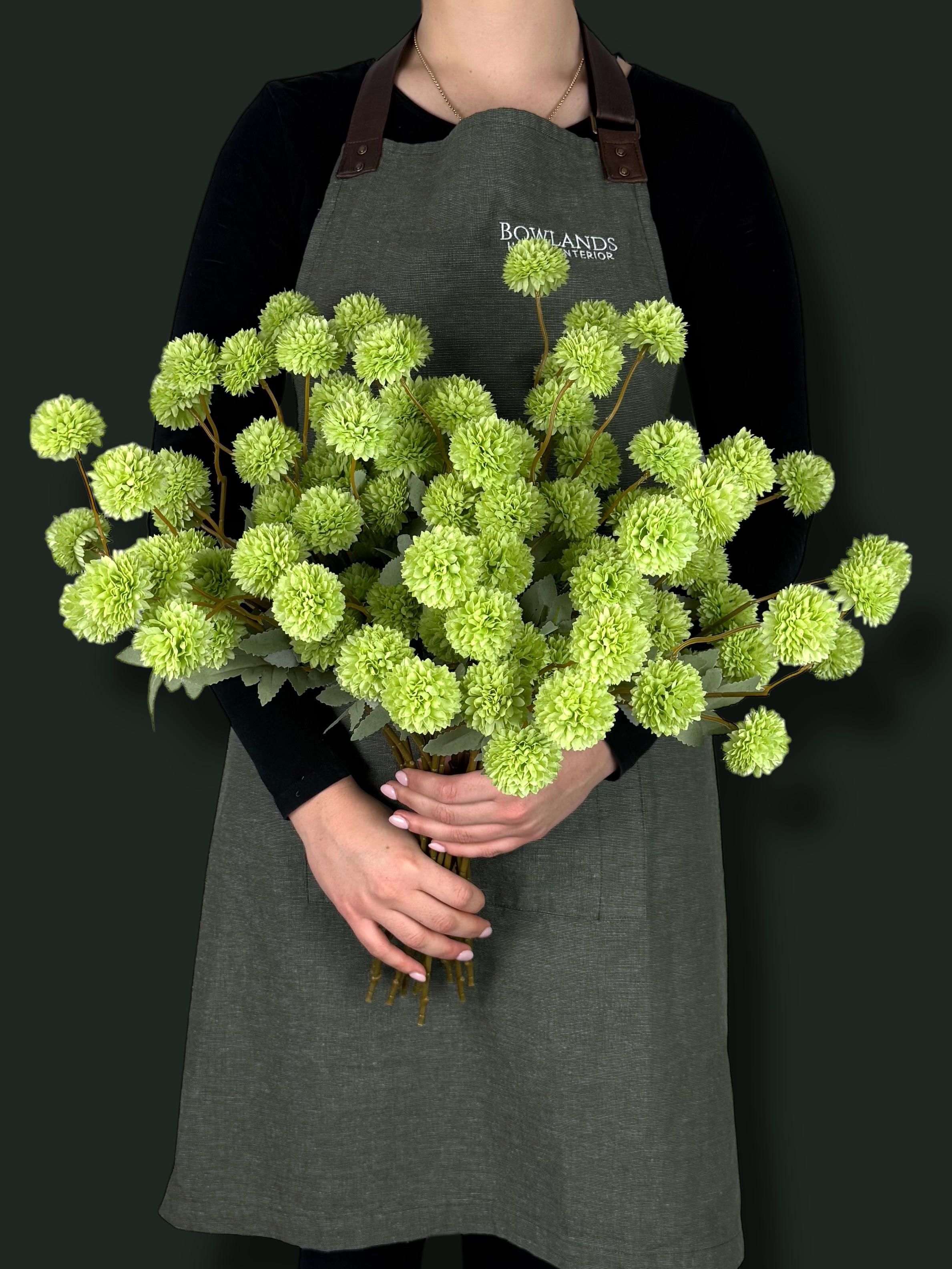Small Head Faux Green PomPom Dahlias - (20 Stems / 100 Heads)