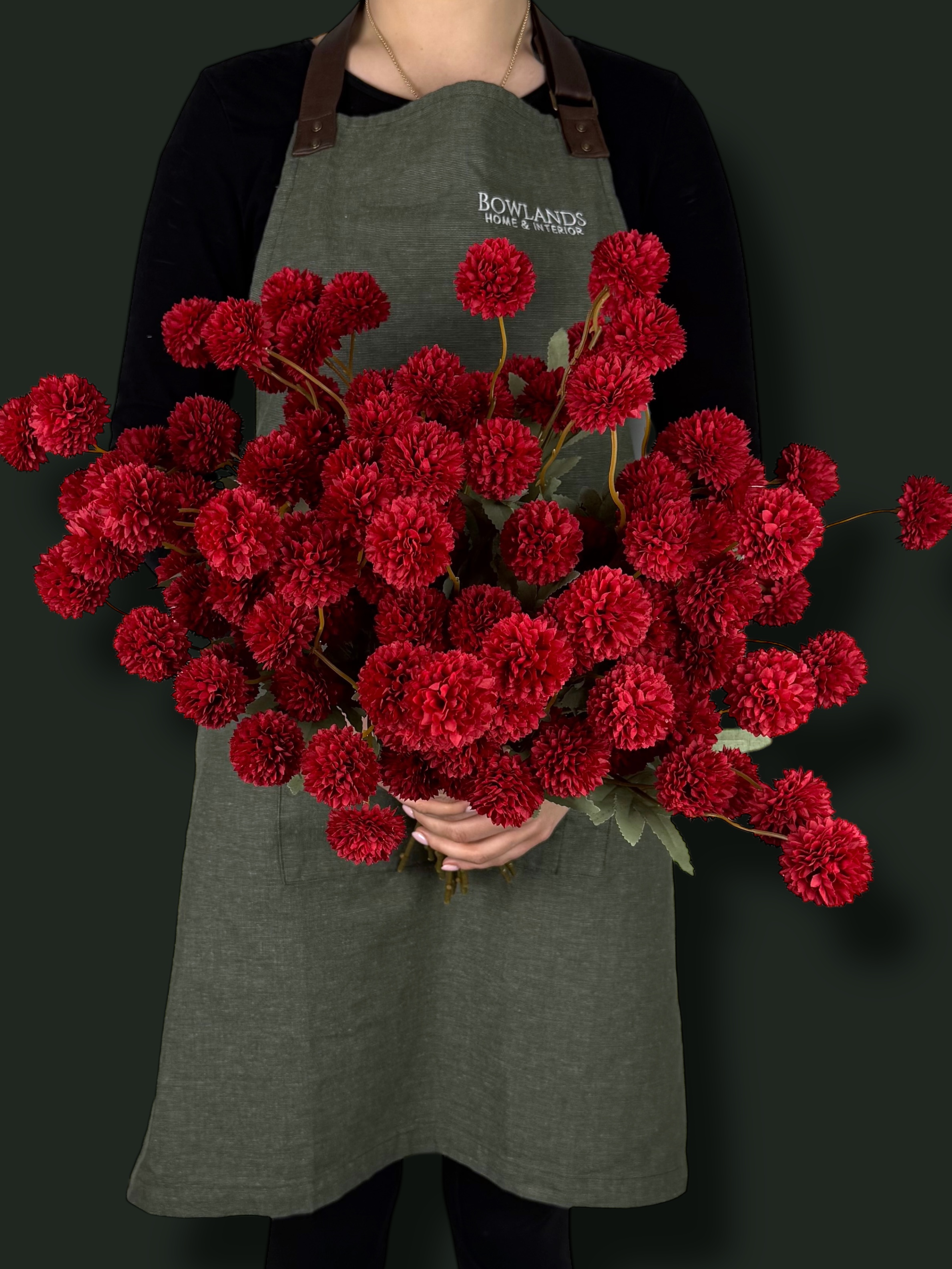 Small Head Faux Red PomPom Dahlias - (20 Stems / 100 Heads)