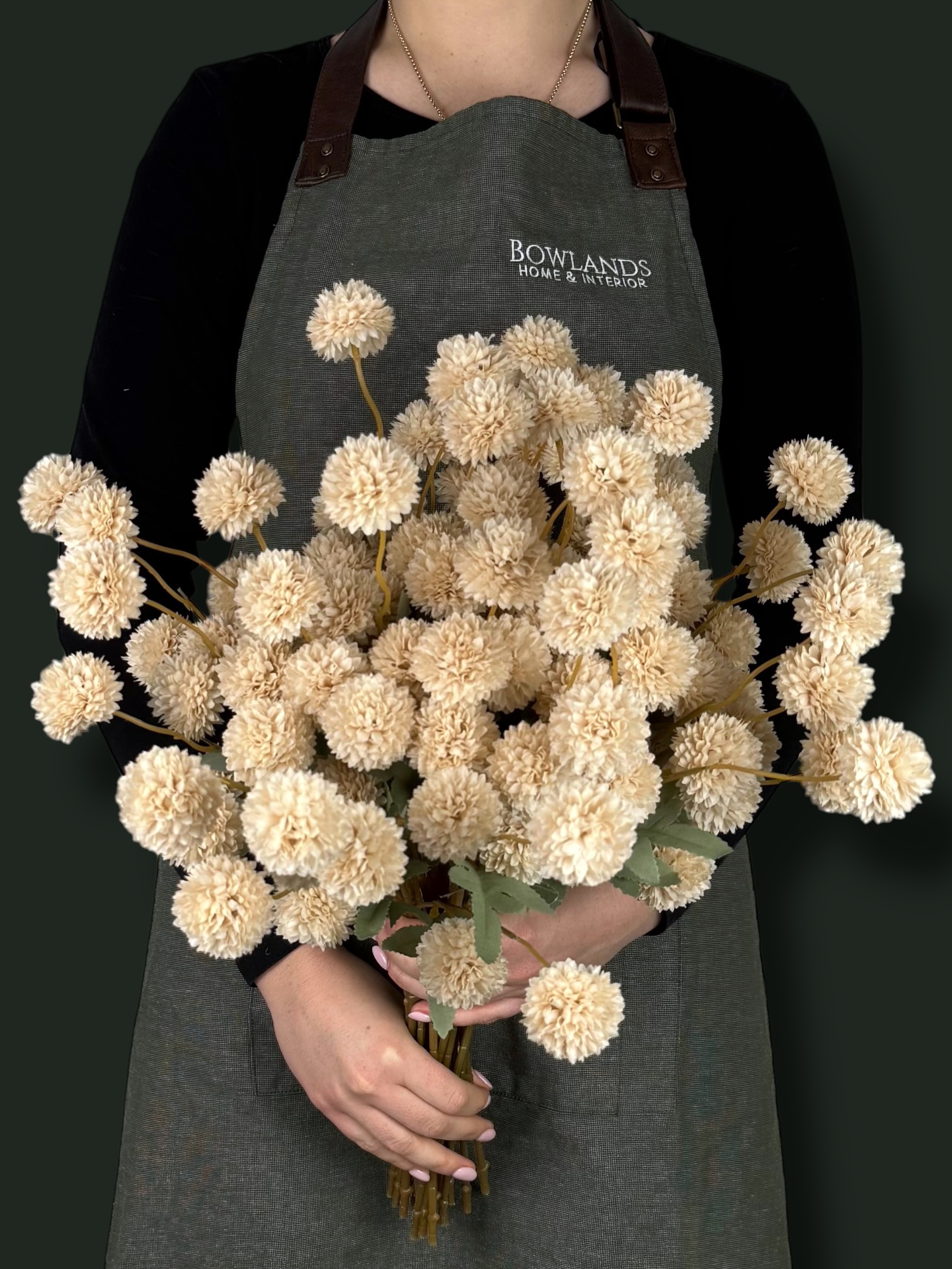Small Head Faux Cream PomPom Dahlias - (20 Stems / 100 Heads)