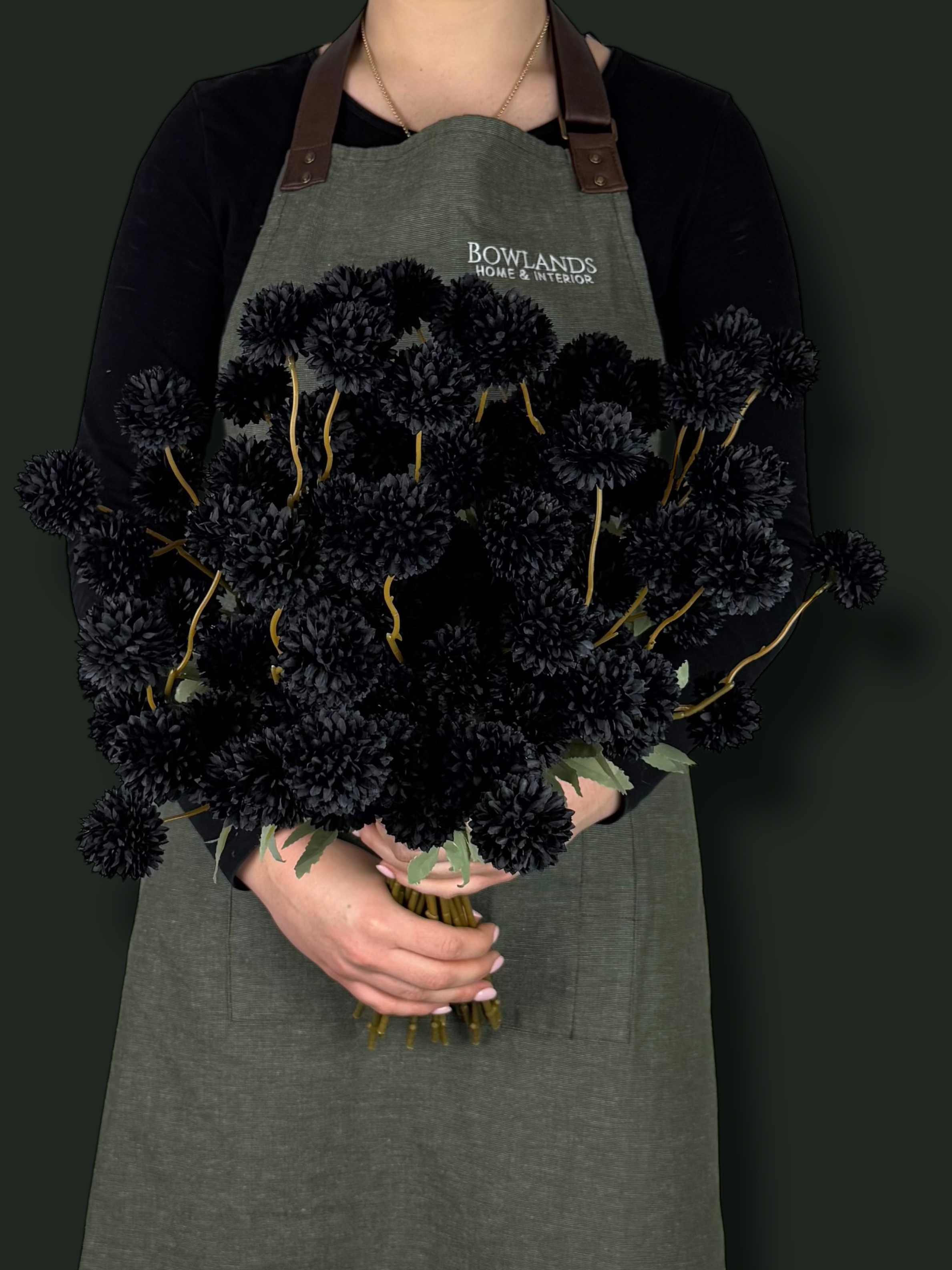 Small Head Faux Black PomPom Dahlias - (20 Stems / 100 Heads)