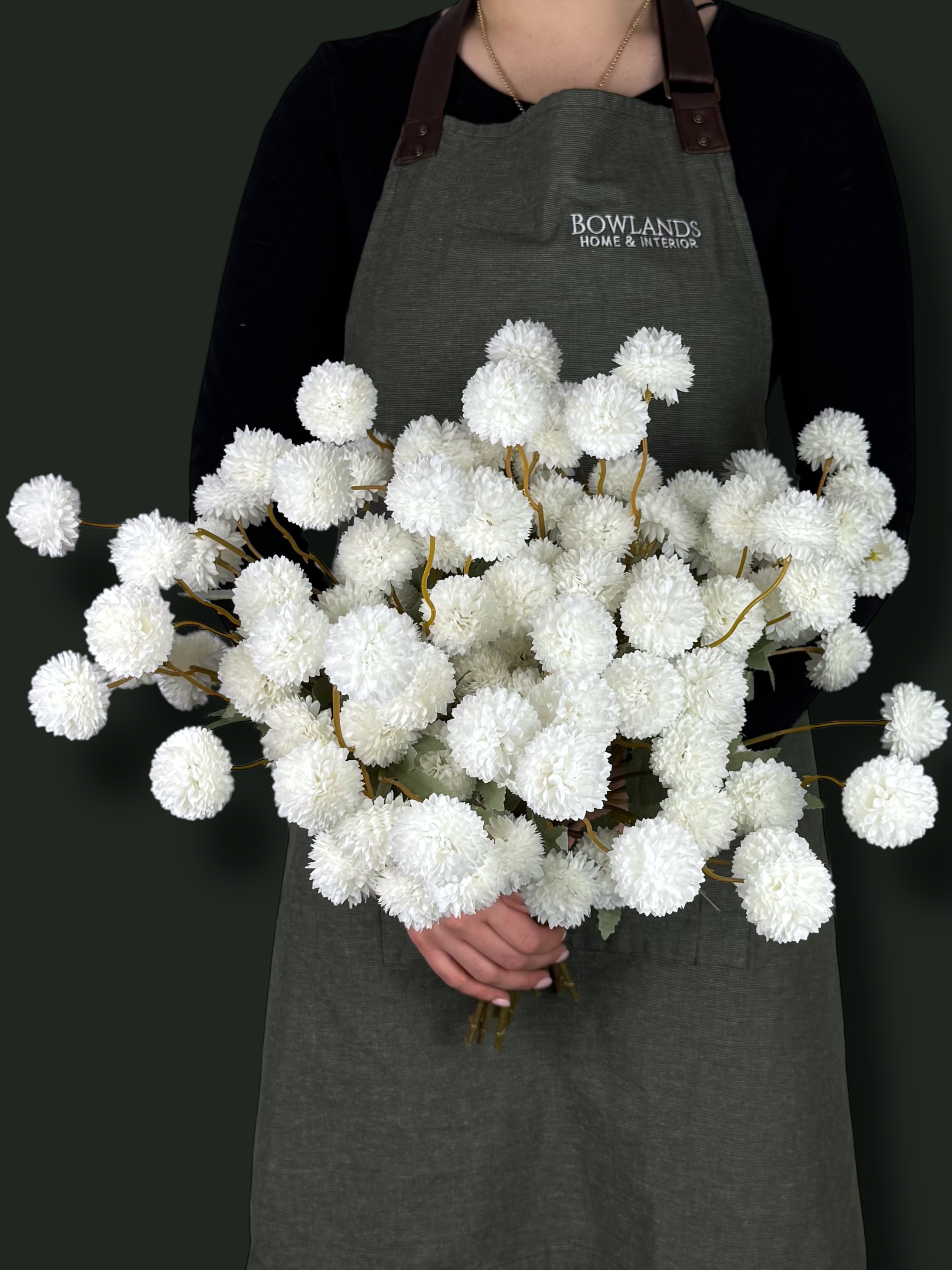 Small Head Faux White PomPom Dahlias - (20 Stems / 100 Heads)