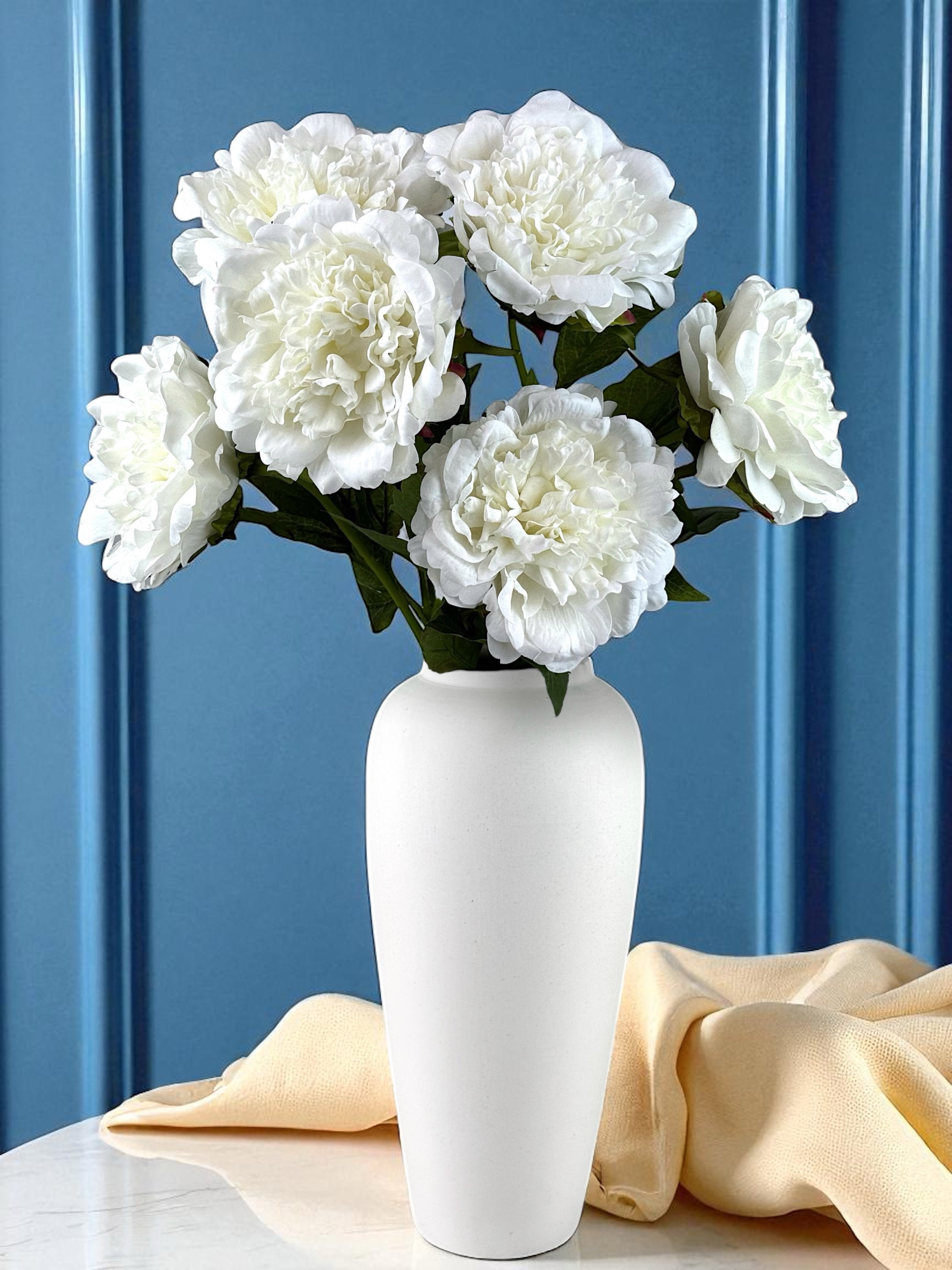Large Faux White Peony Stems