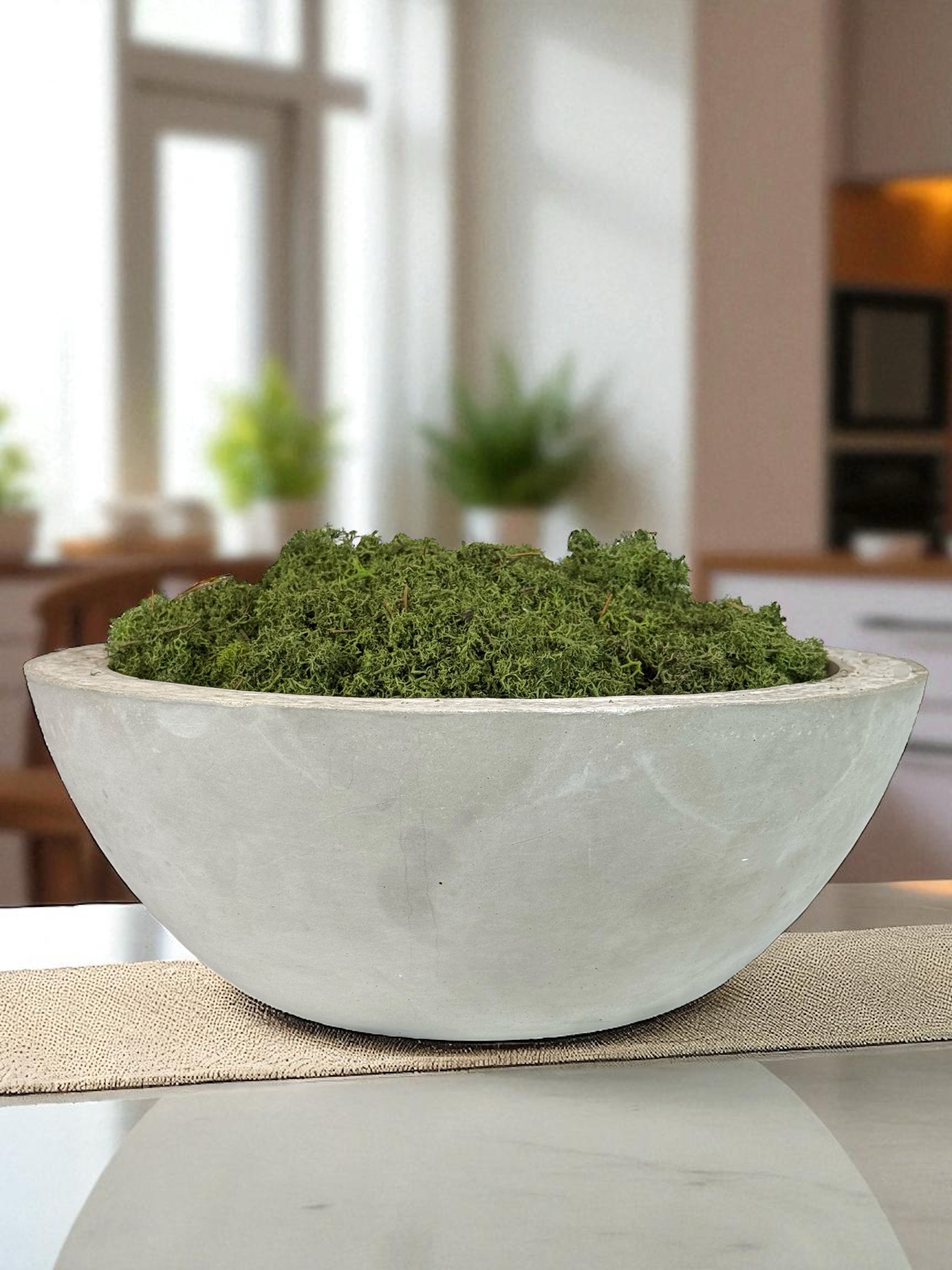 Extra Large Round Indoor Stone Cast Decorative Bowl (36cm / Neutral Grey Stone)