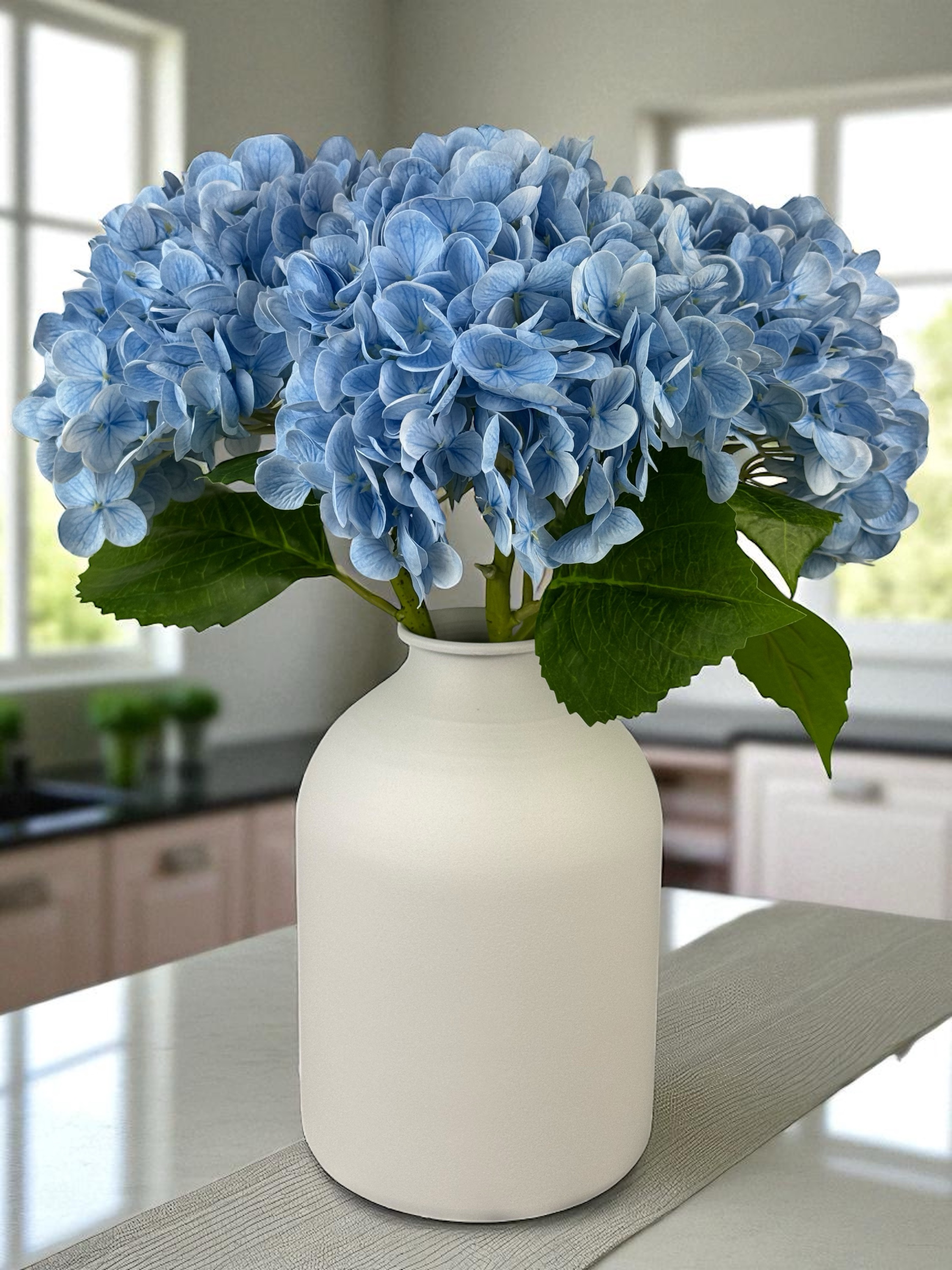 Large Faux Blue Hydrangea Stems - (3 Stems)
