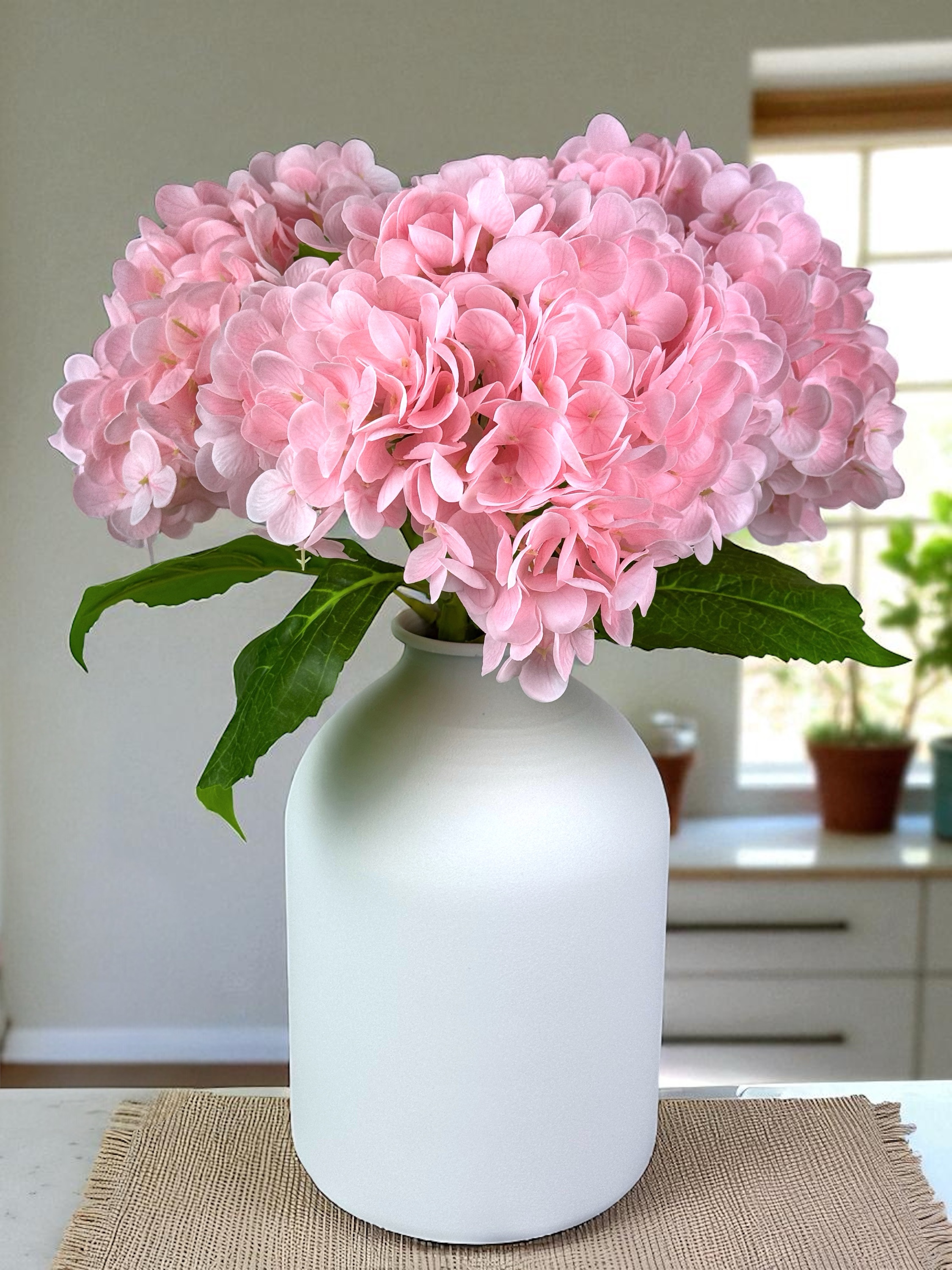 Large Faux Pink Hydrangea Stems - (3 Stems)