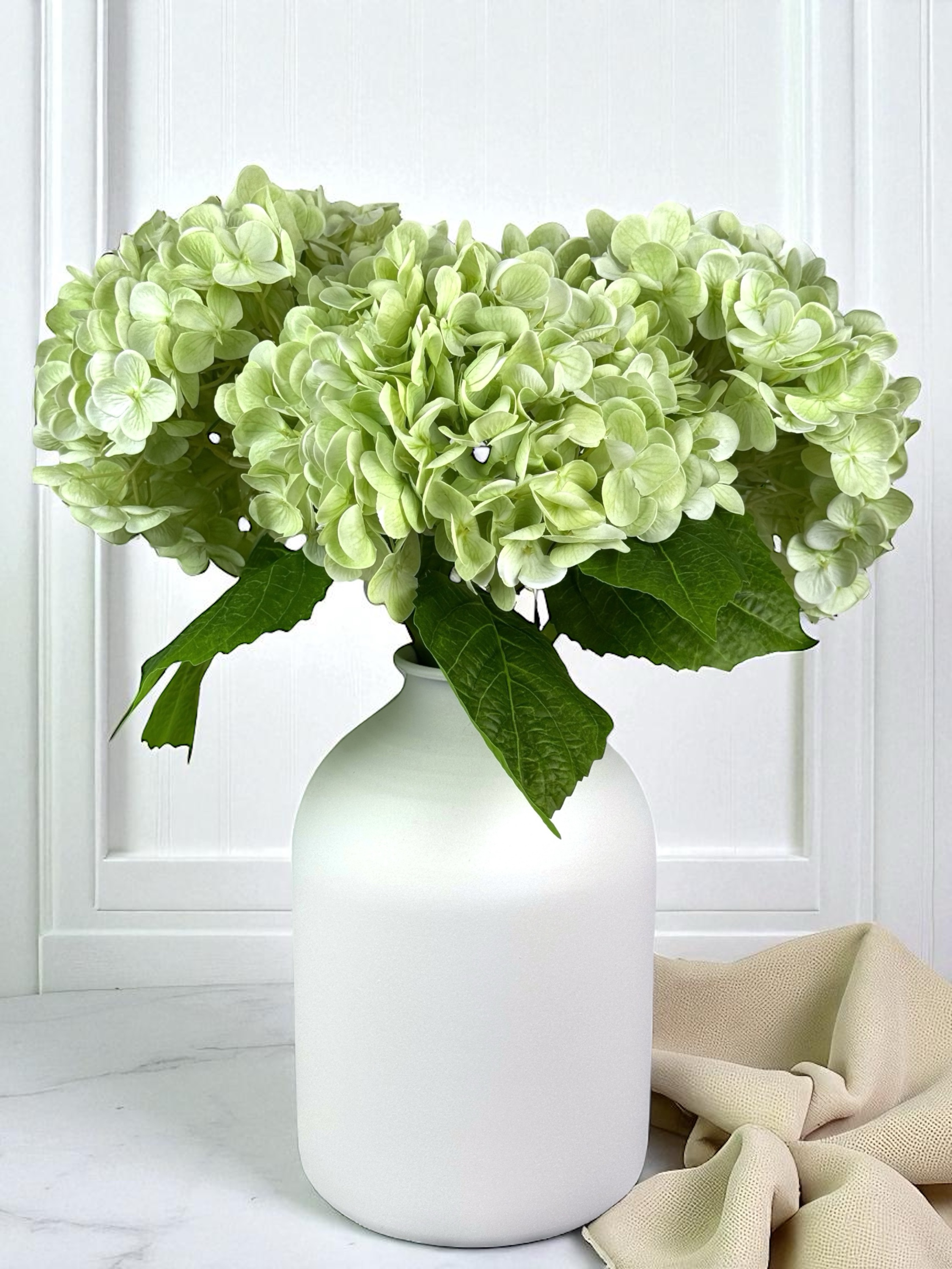 Large Faux Green Hydrangea Stems - (3 Stems)